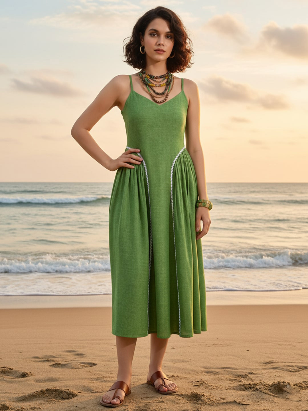 OBSHIVKA Linen Fit & Flare Midi Dress