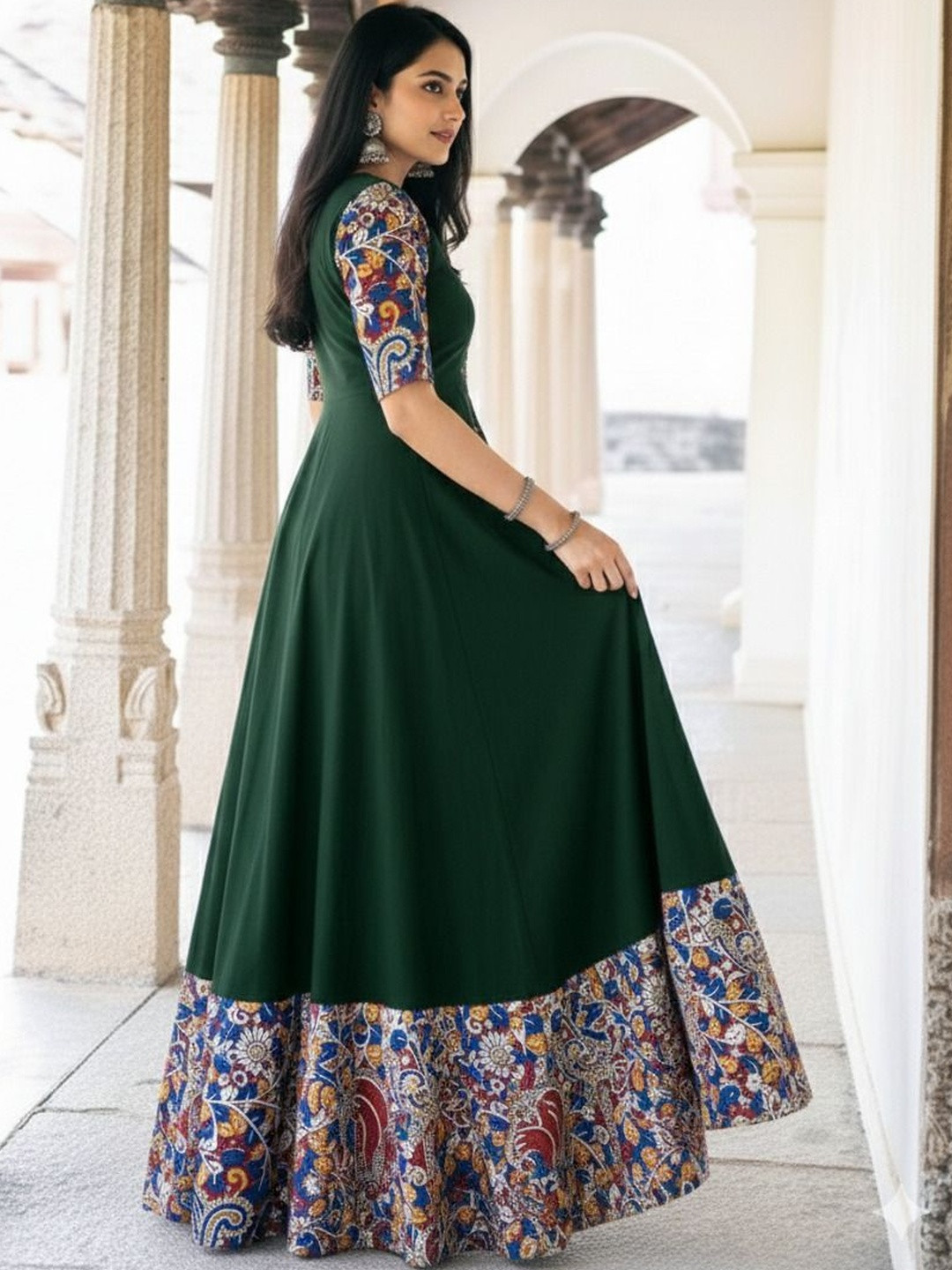 Maheshwar Ethnic Motifs Colourblocked Fit & Flare Maxi Dress