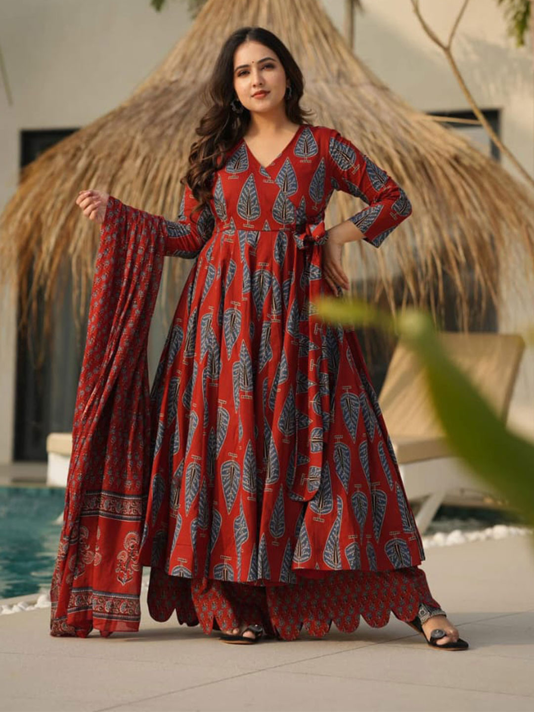 MST Women Ethnic Motifs Printed Panelled Pure Cotton Kurta with Palazzos & With Dupatta