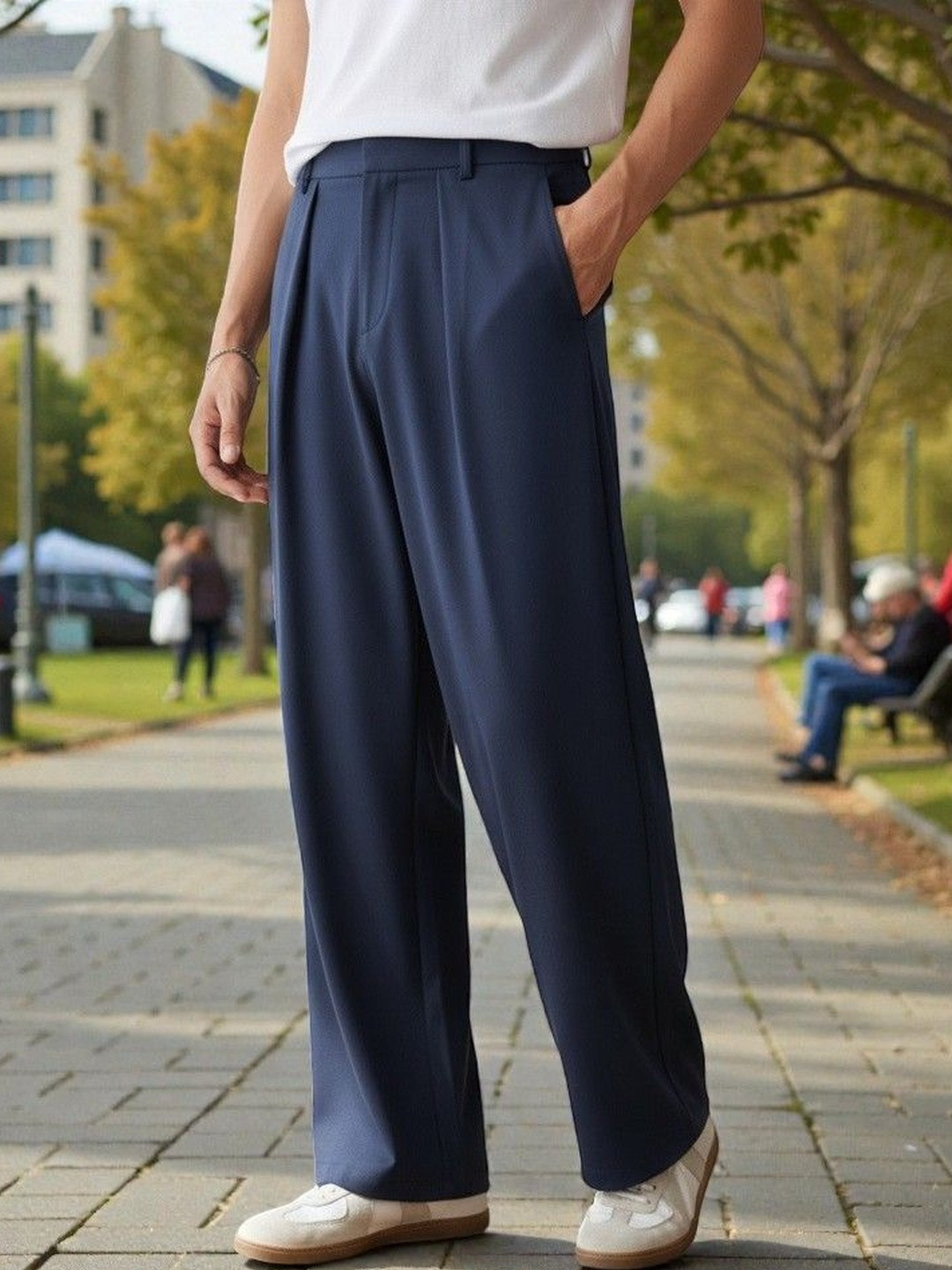 BROADSTAR Men Smart Straight Fit Easy Wash Pleated Trousers