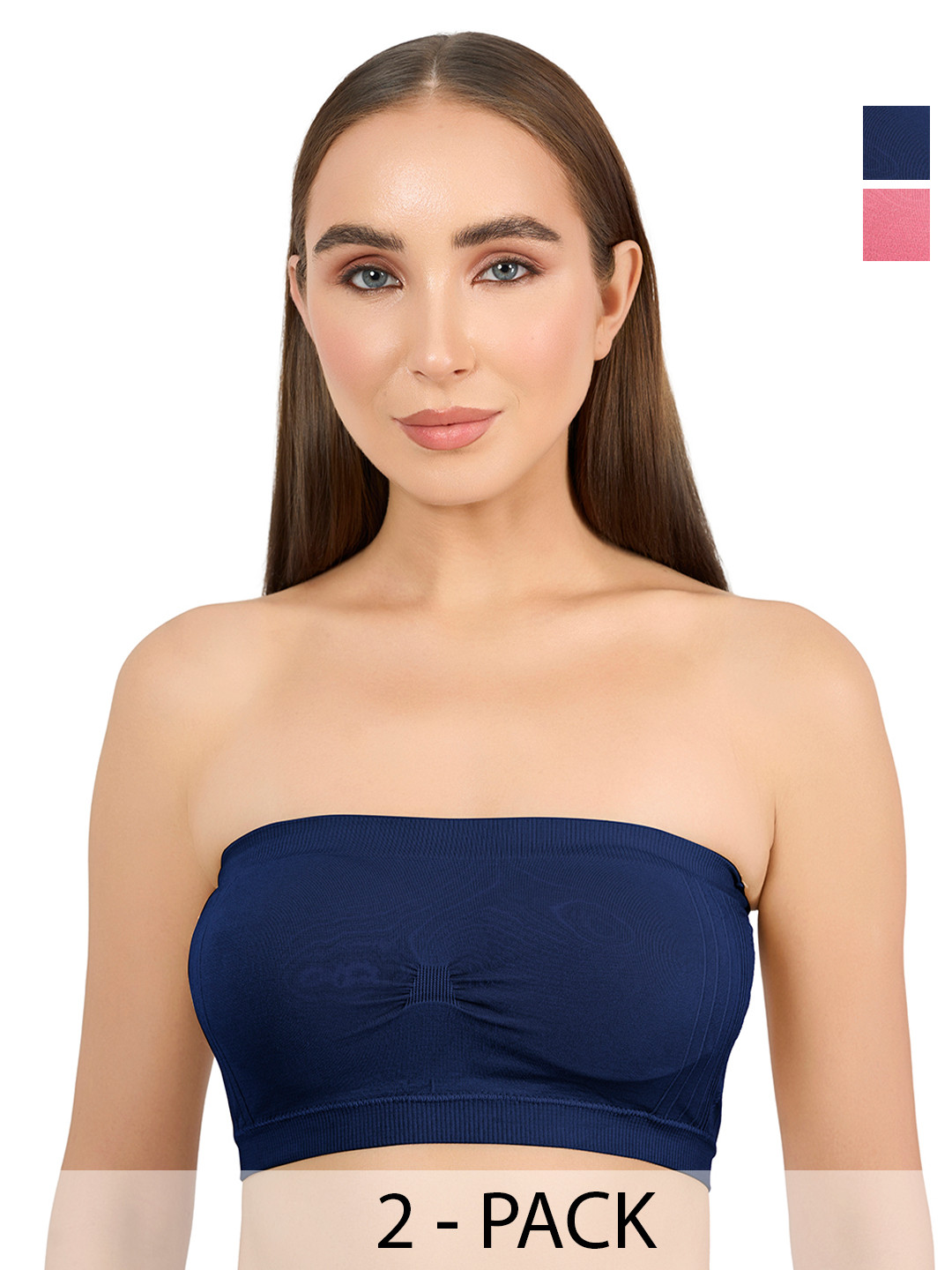 Moda Rapido Pack of 2 Seamless, Removable Pads Cotton Lycra Strapless Tube Bra