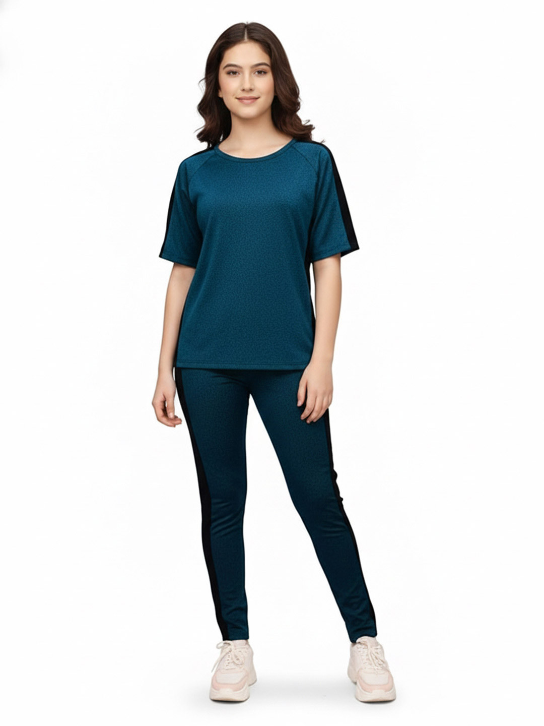 Moda Rapido Women's Blue Polyester Lycra Blend Styled With Shoulder Side Taped Tracksuit | Co-ord Set For Women| Active Wear Suit Set For Women| Track Suit Set For Women (TSSET1235, L)