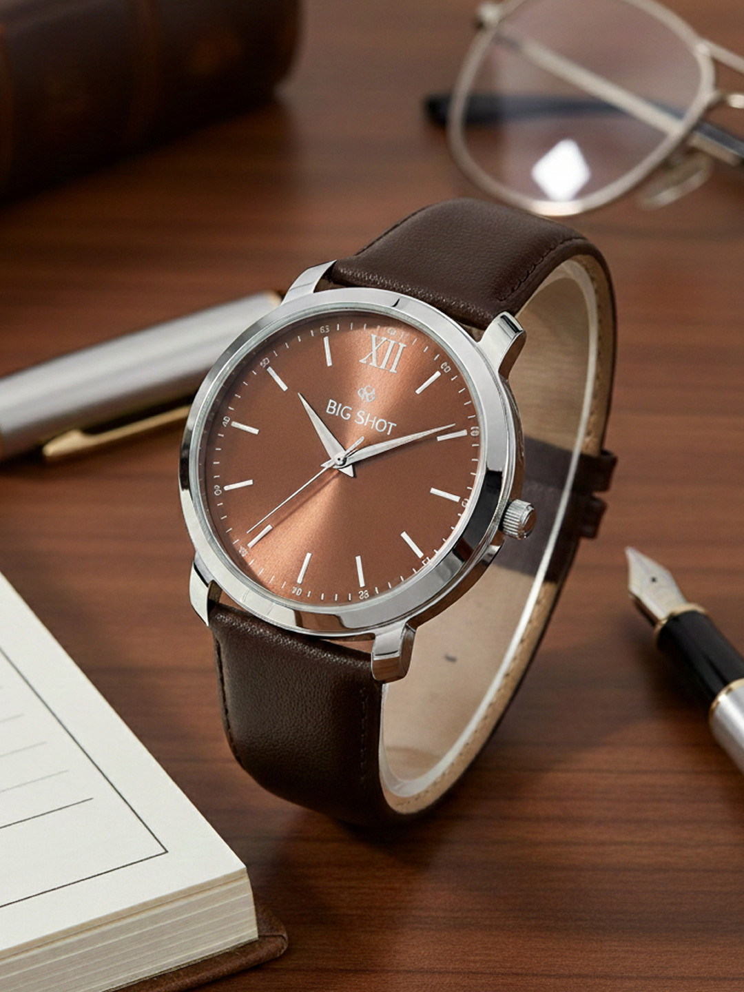 BIG SHOT Men Brass Dial & Leather Straps Analogue Watch BSM004A