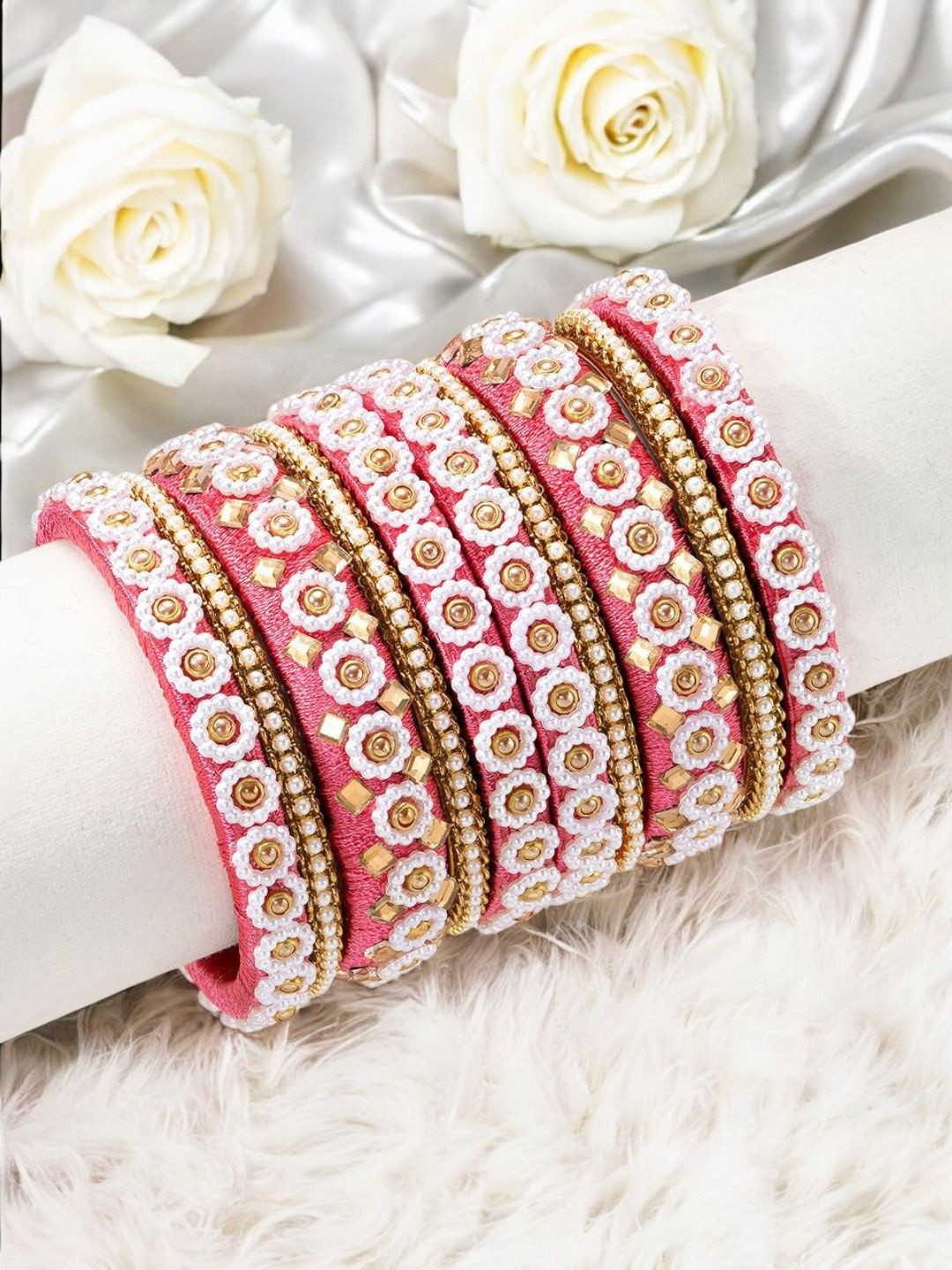 OOMPH Set Of 10 Kundan-Studded Bangles