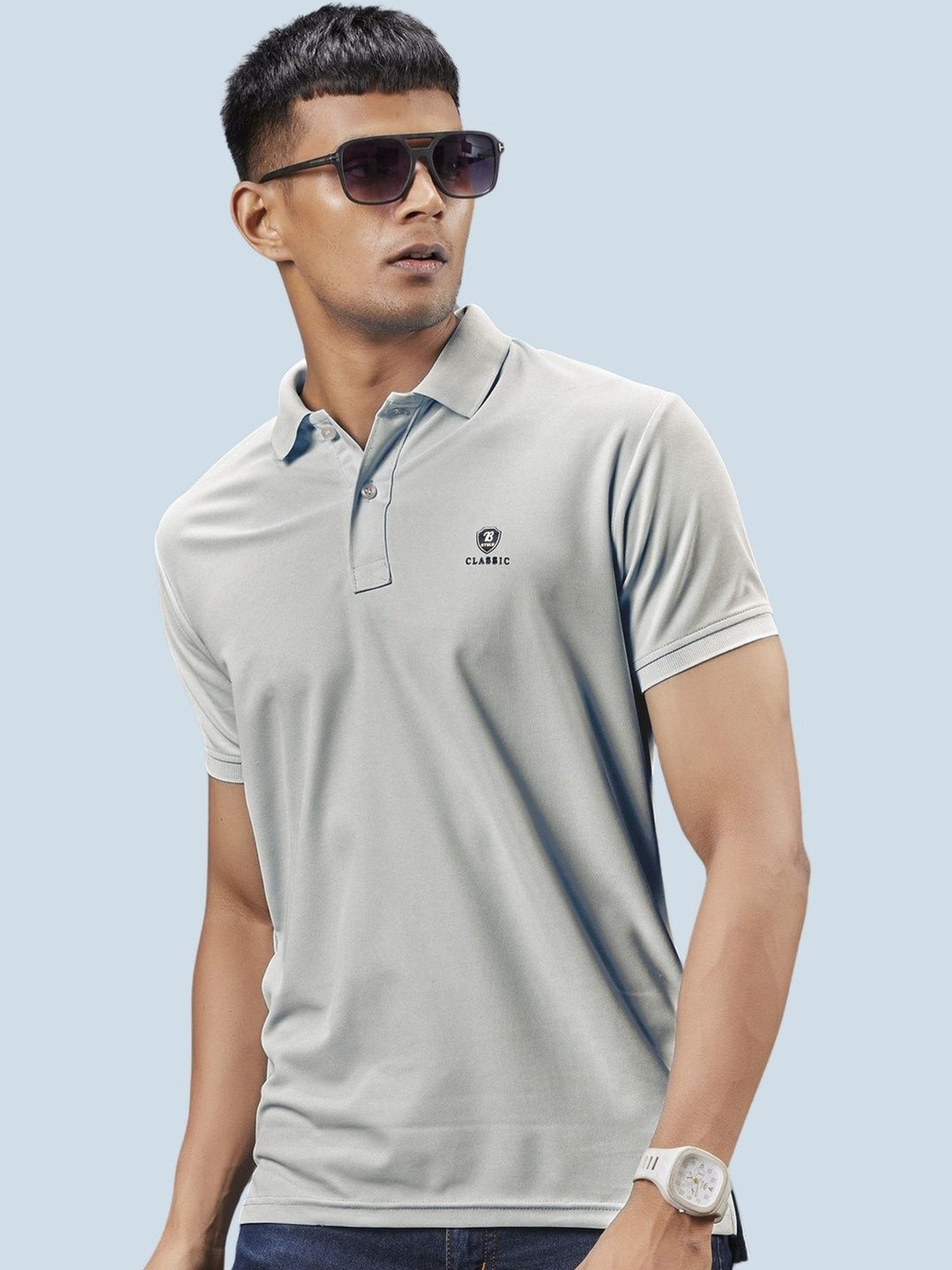 3BROS Men Brand Logo Polo Collar Pockets T-shirt
