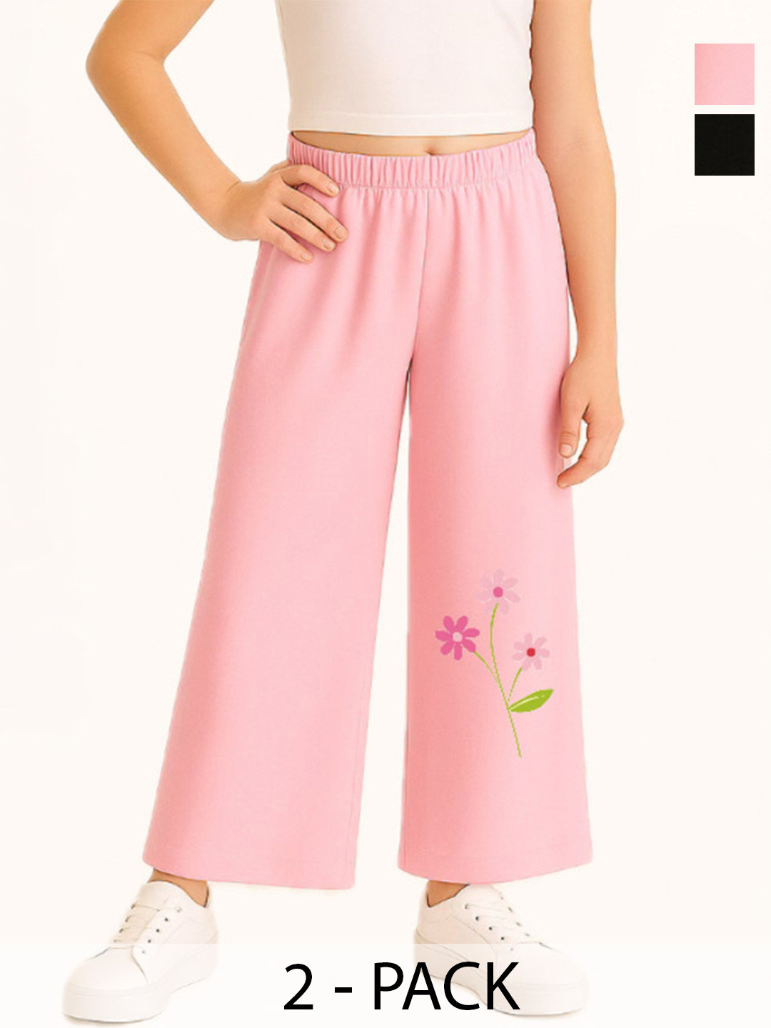 EZEE SLEEVES Girls Pack of 2 Printed Pure Cotton Loose Fit Track Pants