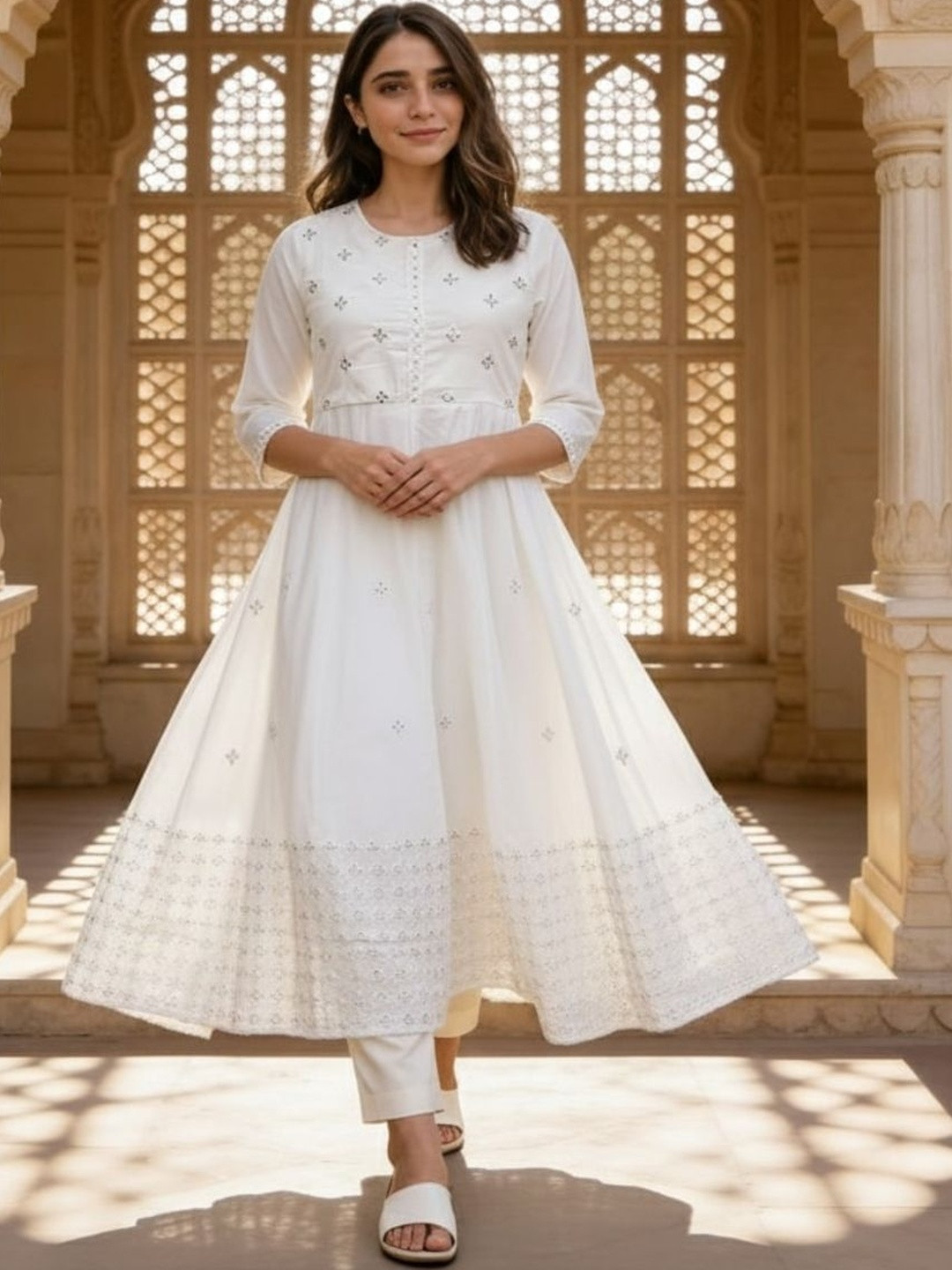 Rangita Women Ethnic Motifs Embroidered Mirror Work Anarkali Kurta