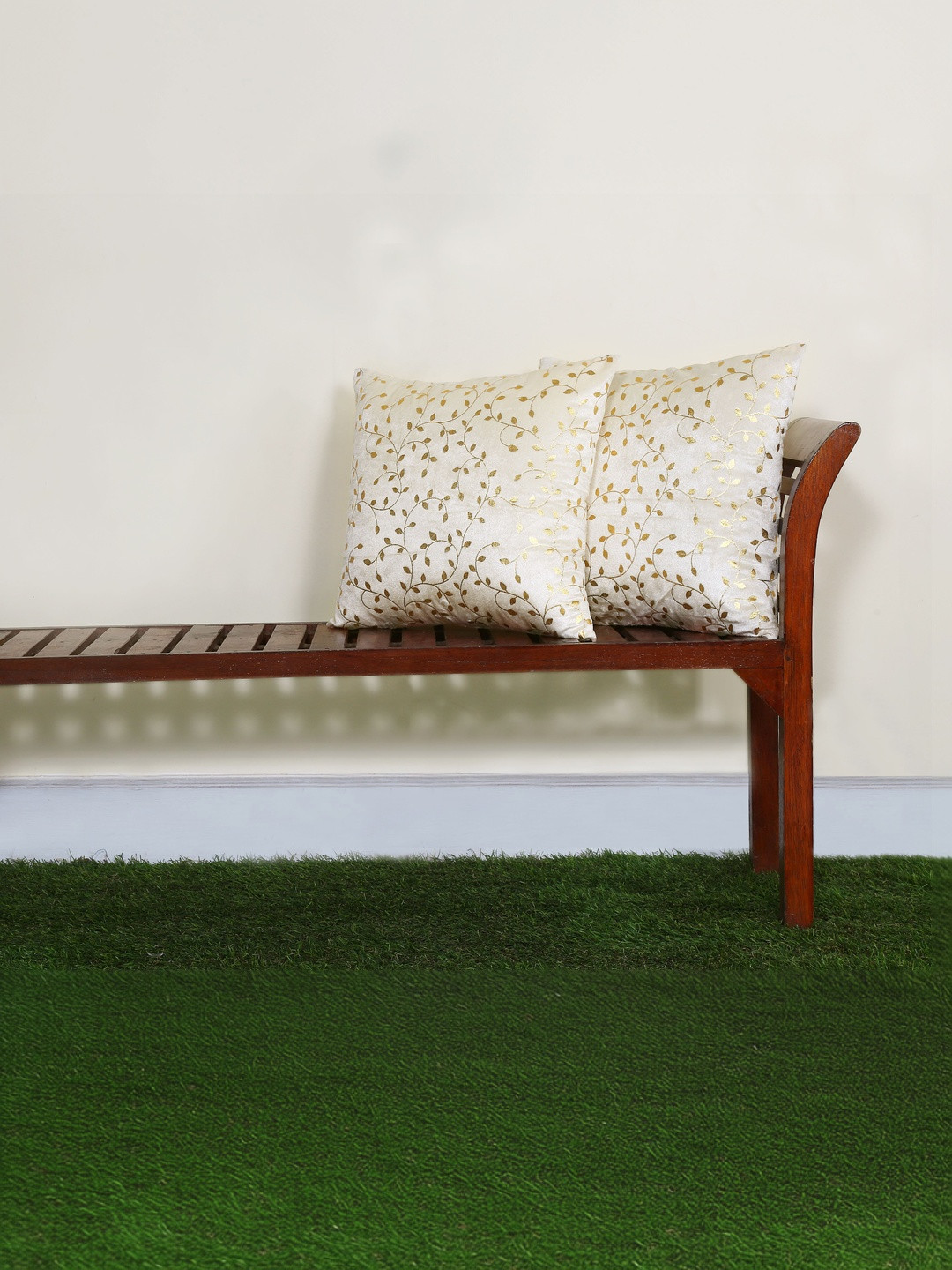 RD TREND Cream Velvet Set of 2 Square Cushion Covers 16x16 Inch