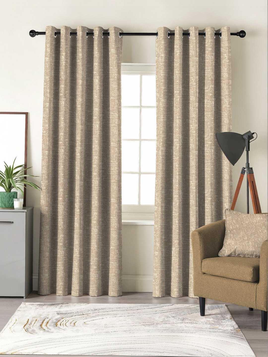 Nefertiti Home Brown Set of 2 Black Out Door Curtain