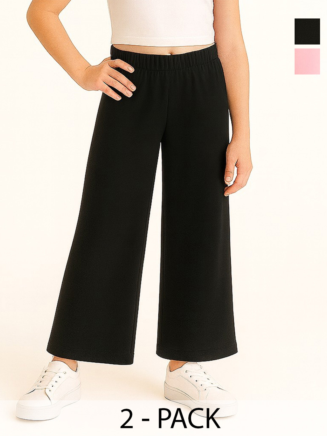 EZEE SLEEVES Girls Pack of 2 Pure Cotton Loose Fit Track Pants