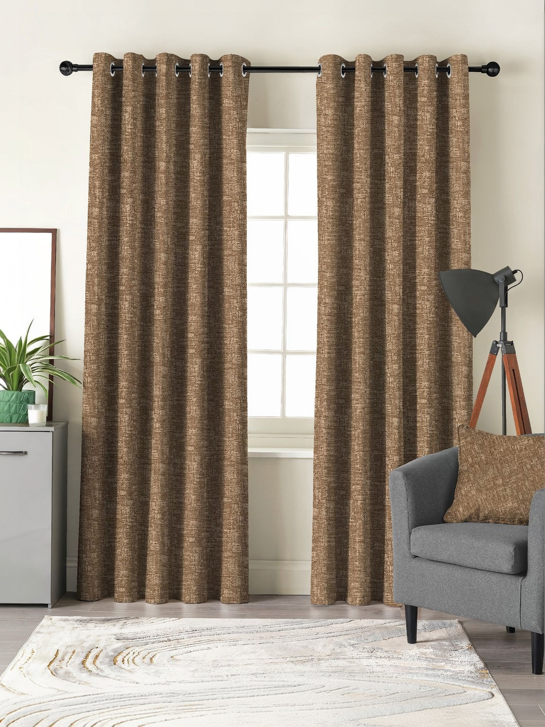 Nefertiti Home Coffee Brown Set of 2 Black Out Door Curtain