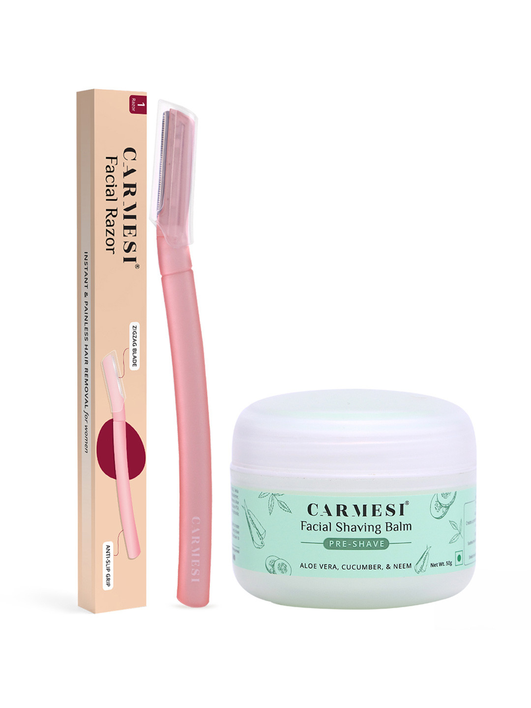 CARMESI Set Of 2 Face Razor & Pre-Shave Facial Shaving Balm - 50 g