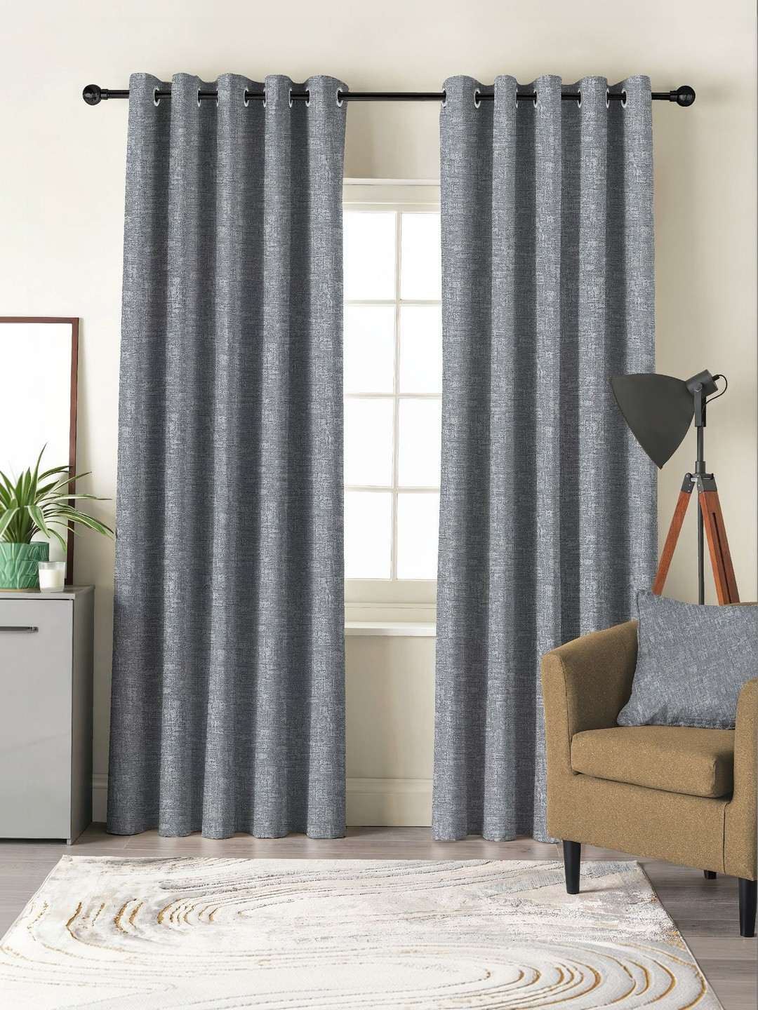 Nefertiti Home Grey Set of 2 Black Out Door Curtain