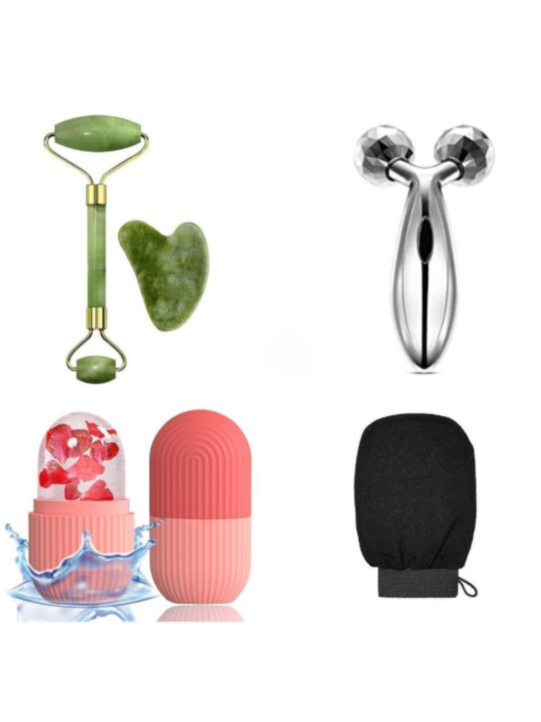 Stickonfeet Set Of 4 Jade Roller, Gua Sha, 3D Massager & Ice Roller Set