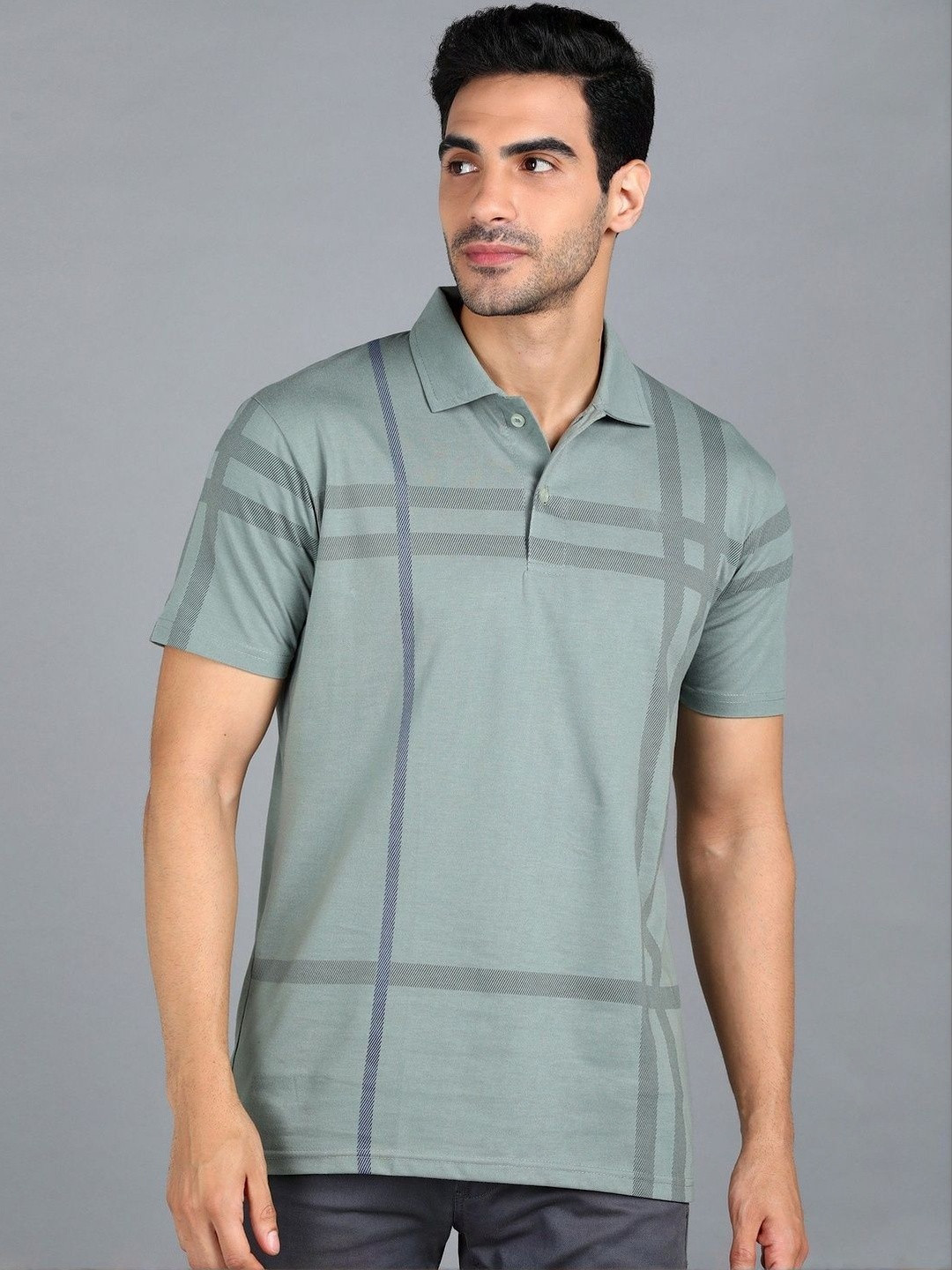 3BROS Men Checked Polo Collar T-shirt