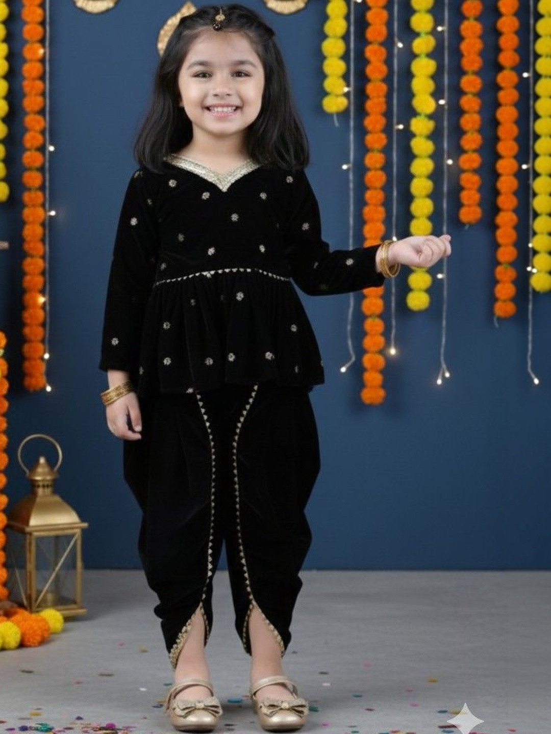 Titrit Girls Velvet Kurti with Dhoti Pants