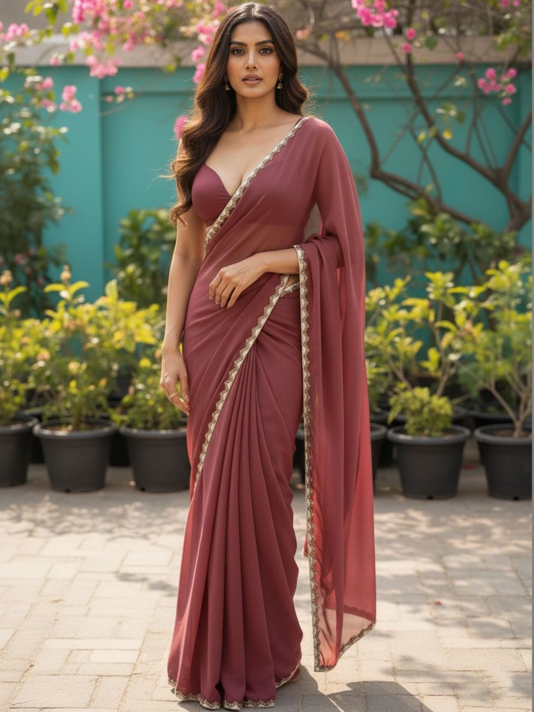 VEMEZ Embroidered Satin Saree