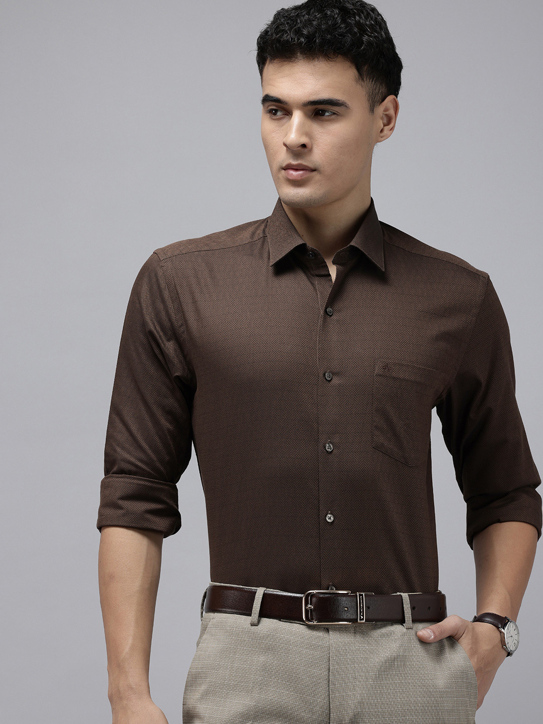 Arrow Self Design Manhattan Slim Fit Pure Cotton Formal Shirt