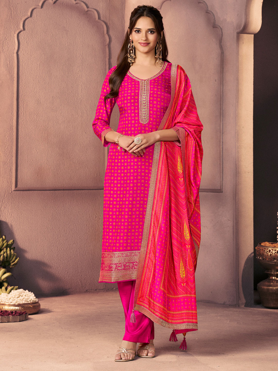 Seerat Ethnic Motifs Printed Thread Work Pure Silk Kurta with Trousers & With Dupatta