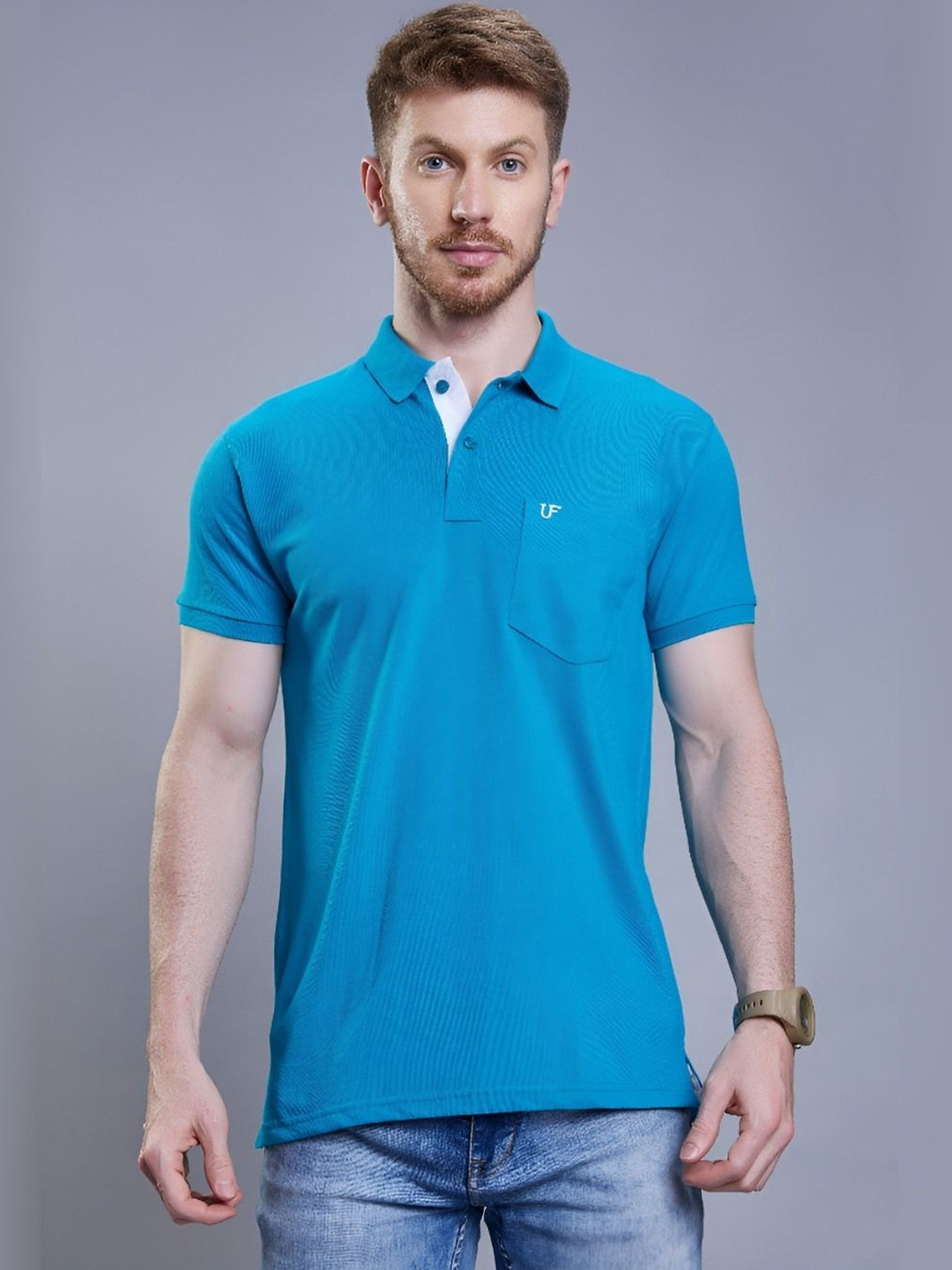 3BROS Men Polo Collar Pockets Slim Fit T-shirt