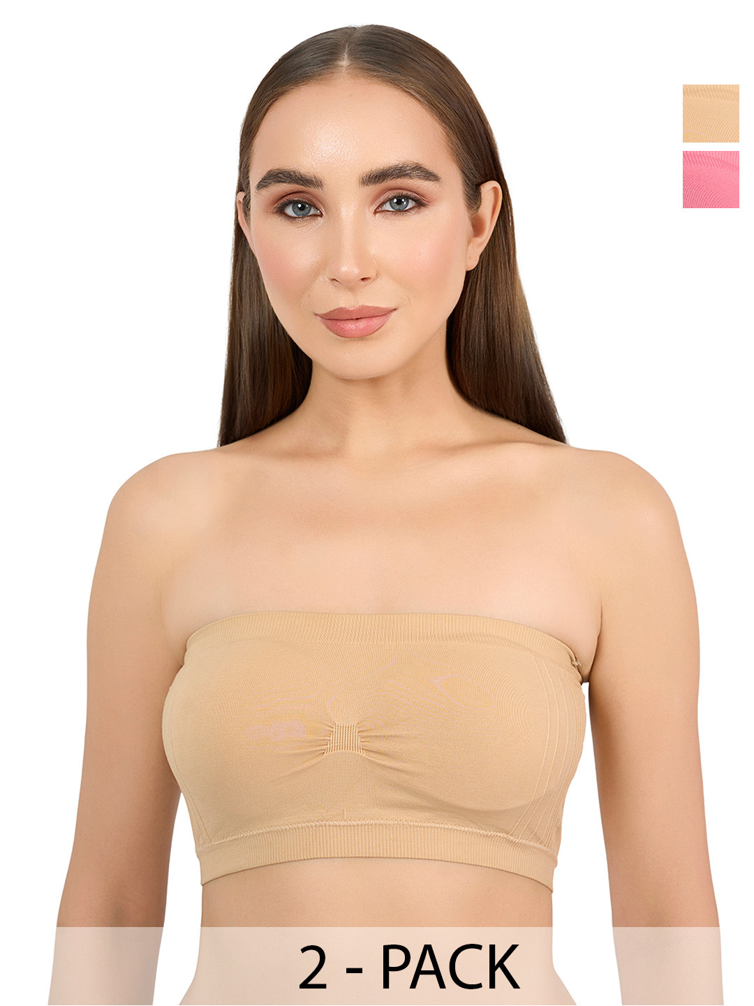 Moda Rapido Pack of 2 Seamless, Removable Pads Cotton Lycra Strapless Tube Bra