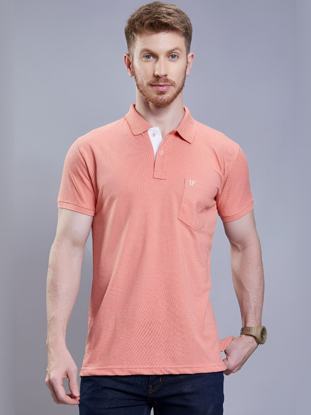 3BROS Men Polo Collar Pockets Slim Fit T-shirt