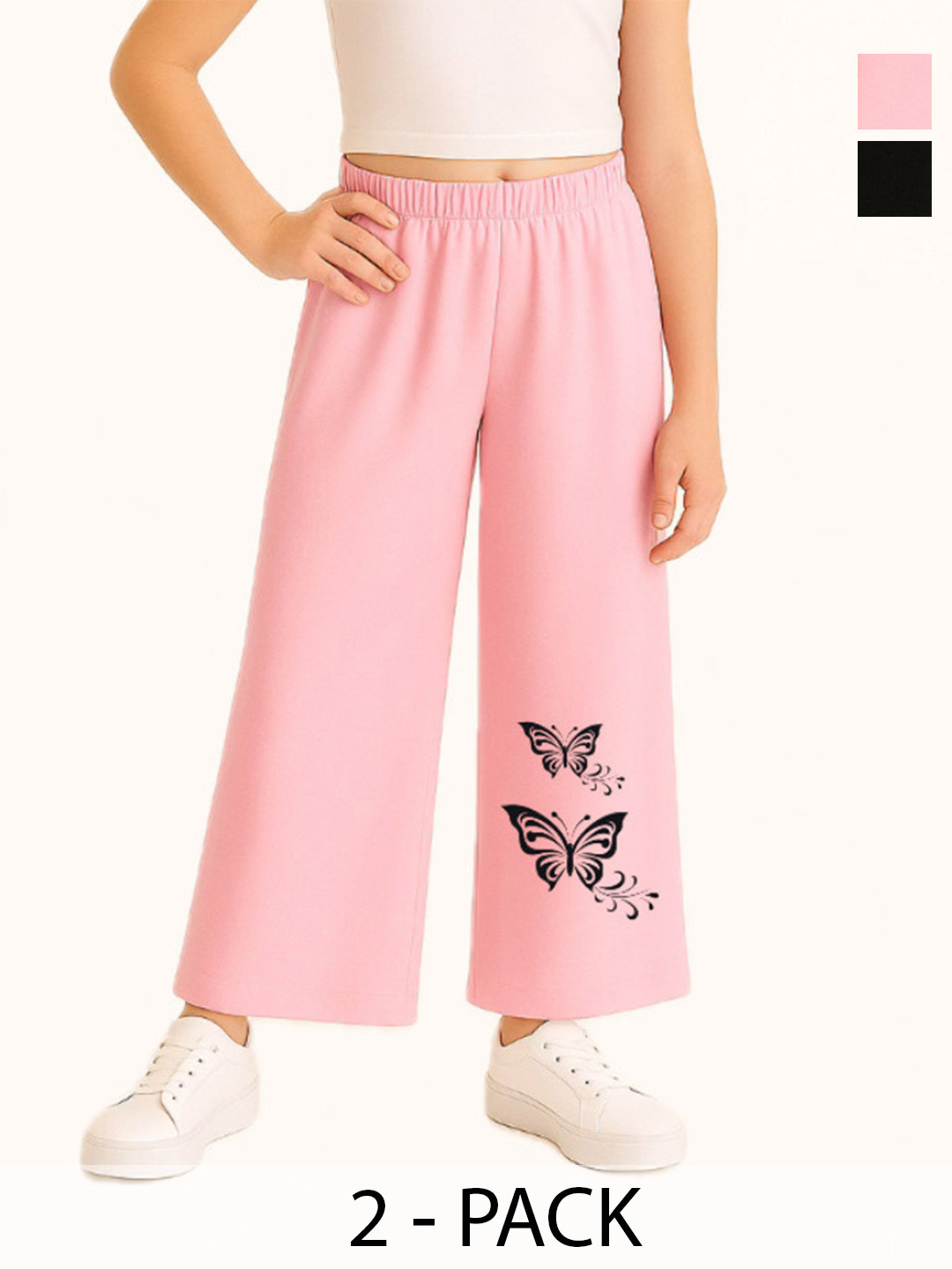 EZEE SLEEVES Girls Pack of 2 Printed Pure Cotton Loose Fit Track Pants