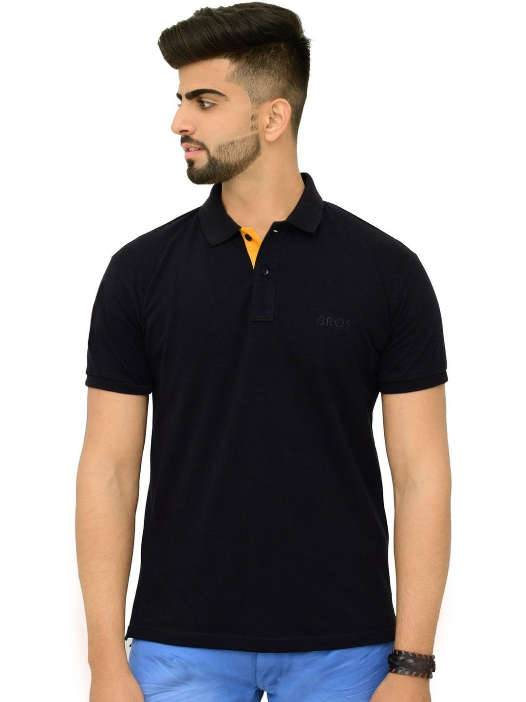 3BROS Men Solid Polo Collar T-shirt