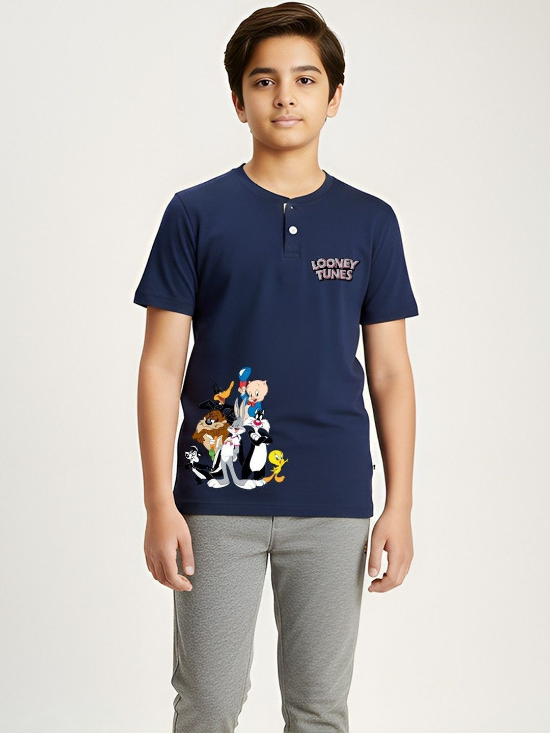 YK X Minute Mirth Boys Printed BLENDED Henley Neck Tshirts
