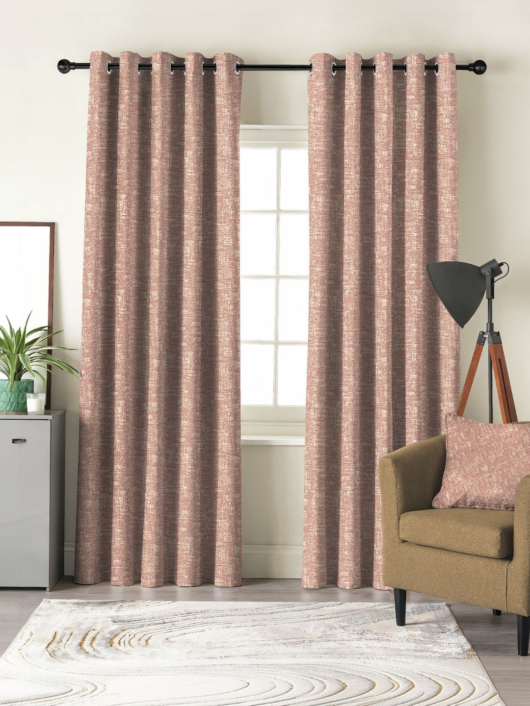 Nefertiti Home Peach-Coloured Set of 2 Black Out Door Curtain