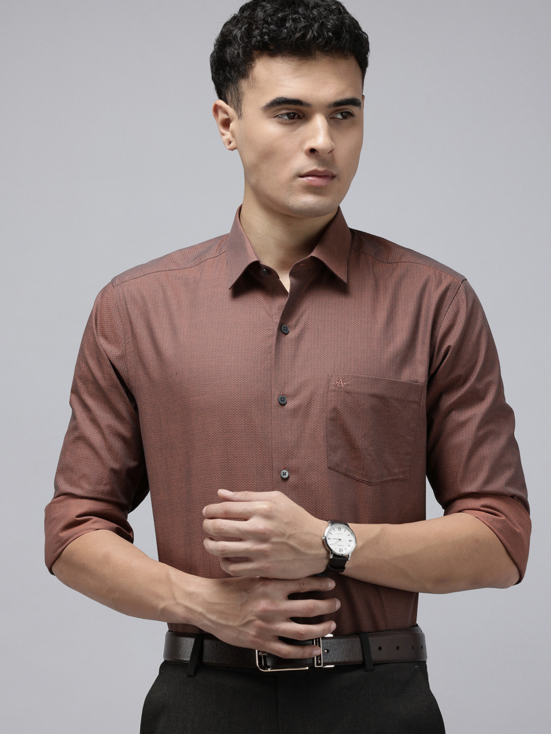 Arrow Manhattan Slim Fit Geometric Self Designed Pure Cotton Formal Shirt