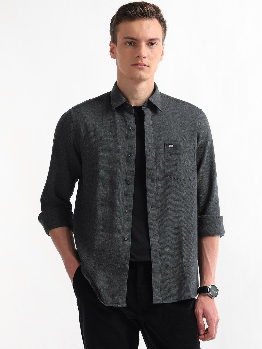 Arrow Sport Mercerized Textured Slim Fit Outdoor Shirt