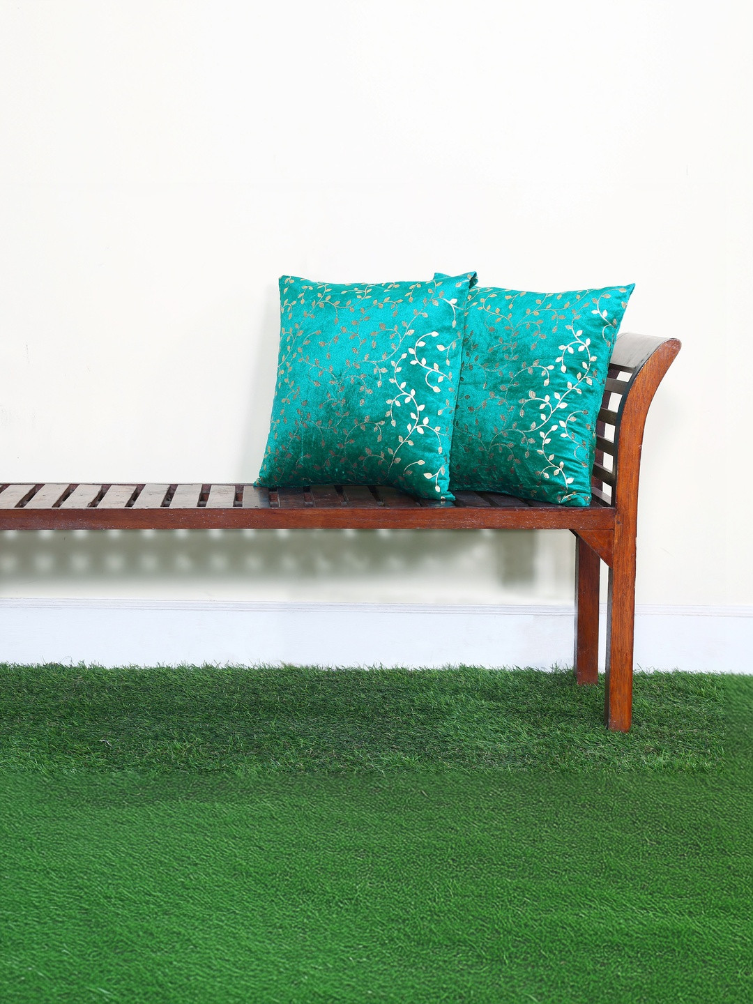RD TREND Green Velvet Set of 2 Square Cushion Covers 24x24 Inch