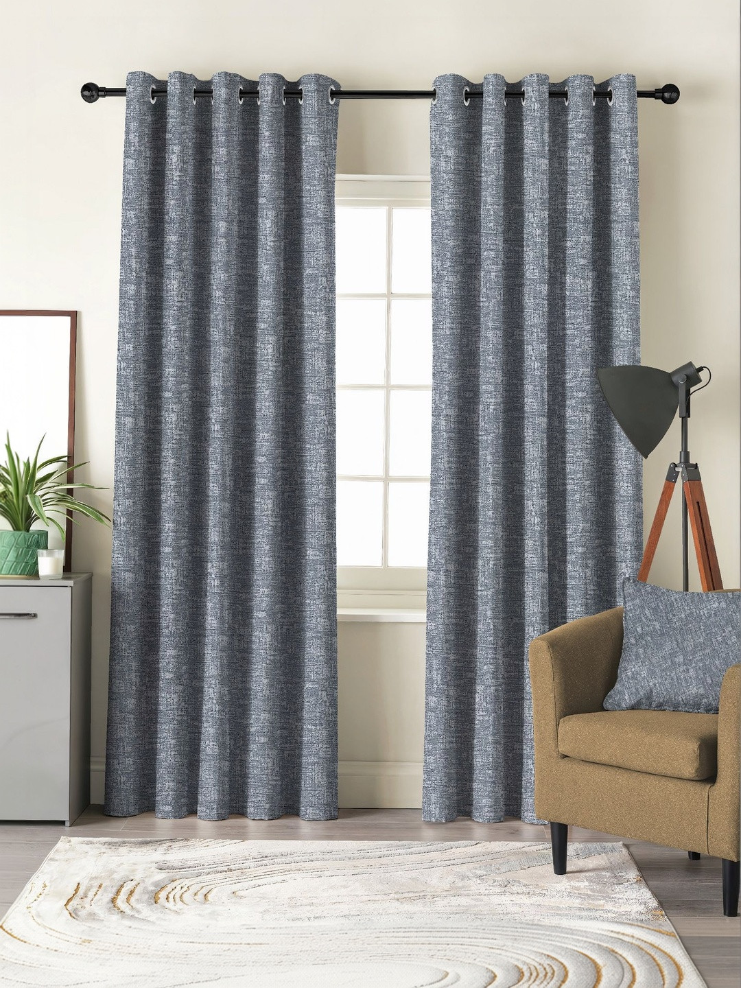 Nefertiti Home Grey Set of 2 Black Out Door Curtain