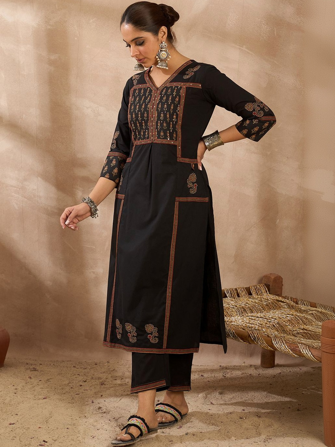 Indo Era Women Ethnic Motifs Printed Regular Pure Cotton Kurta with Trousers