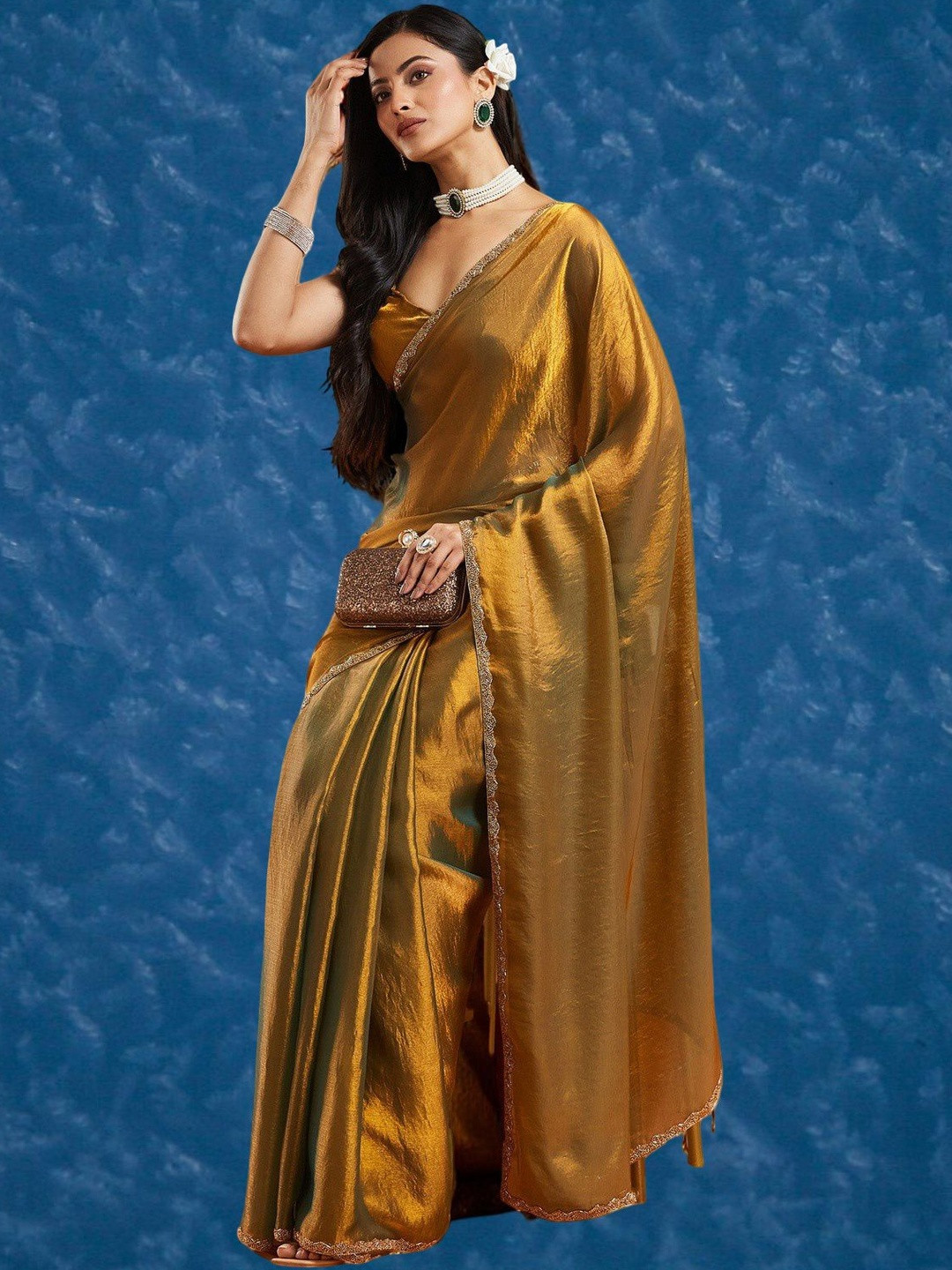 VEMEZ Embroidered Satin Mysore Silk Saree