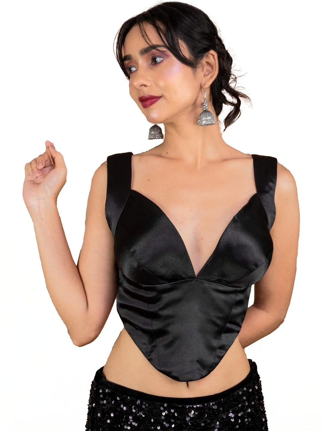 FIGURES DESIGNER V-Neck Sleeveless Saree Blouse