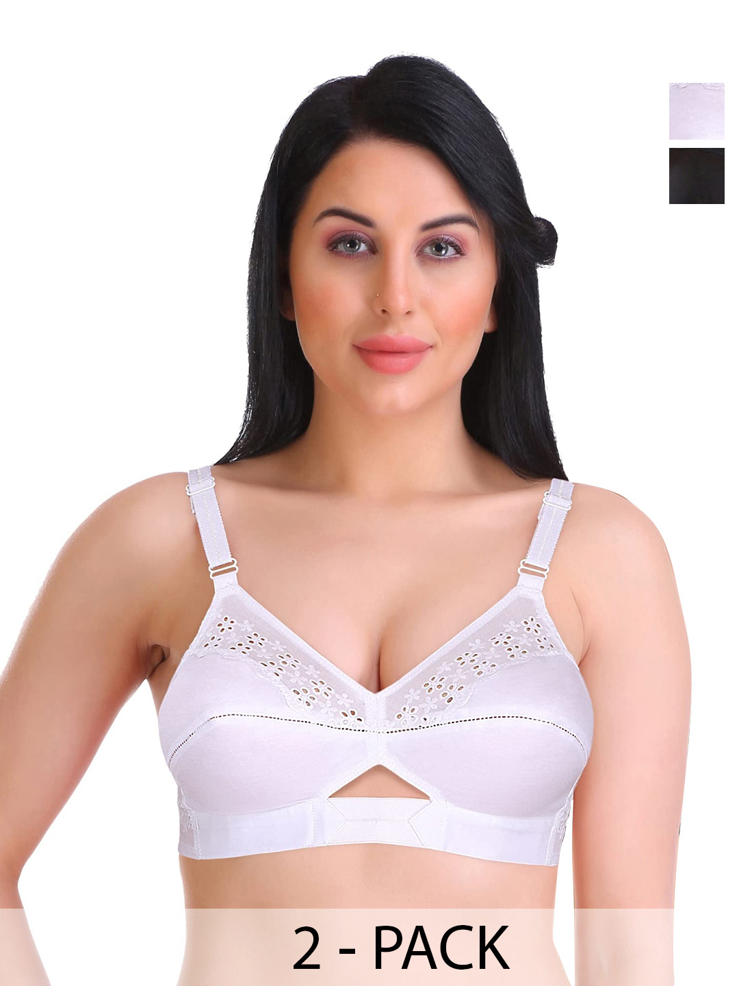 FEATHER LINE Set Of 2 Multicoloured Cotton Non Padded & Non-Wired Everyday Bra