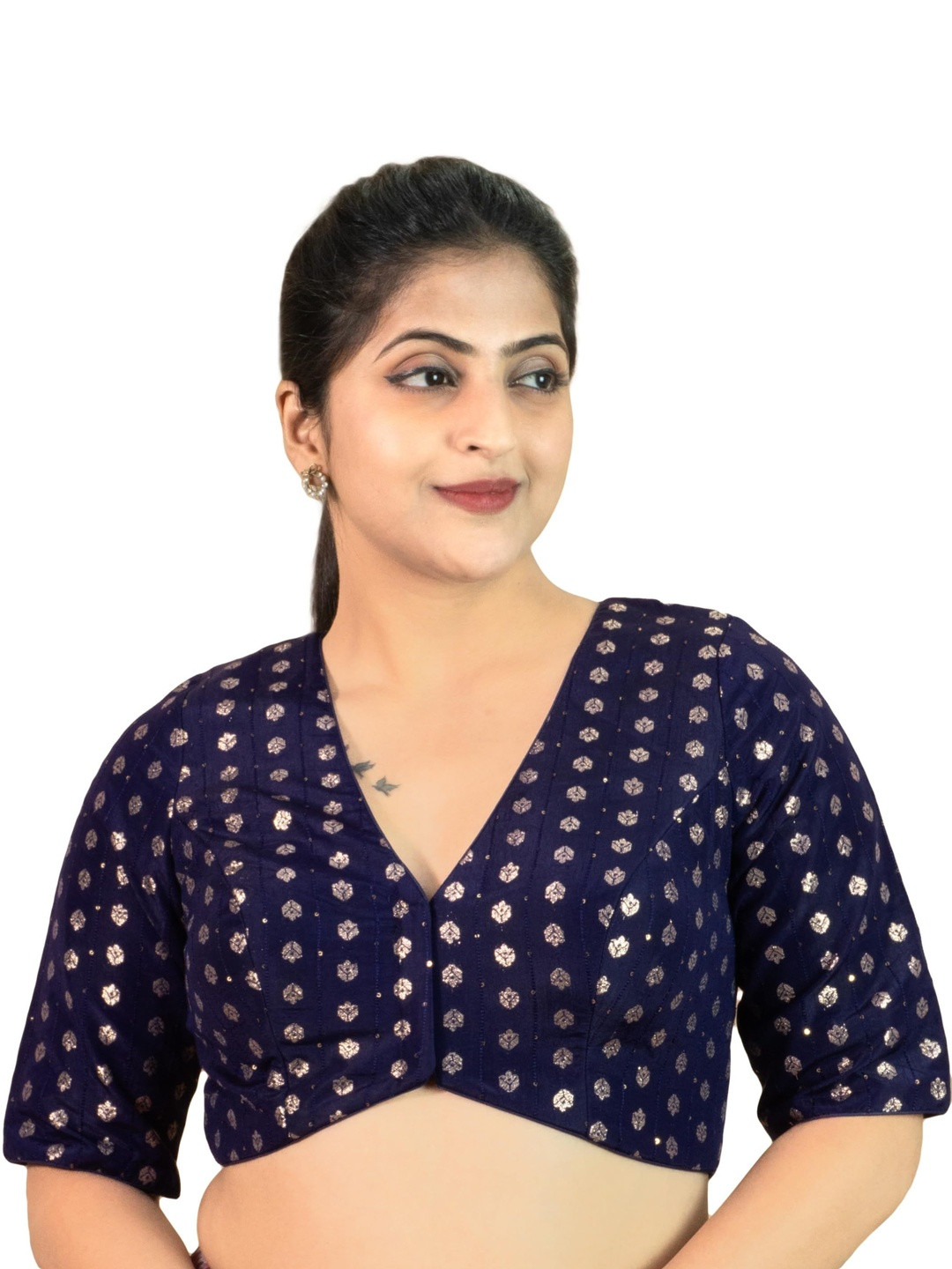 FIGURES DESIGNER Woven Design V-Neck Short Sleeves Saree Blouse