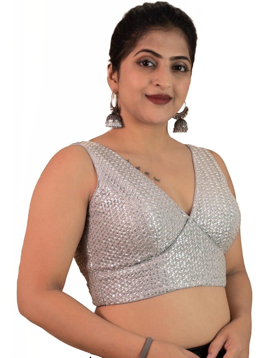 FIGURES DESIGNER Embroidered V-Neck Sleeveless Saree Blouse