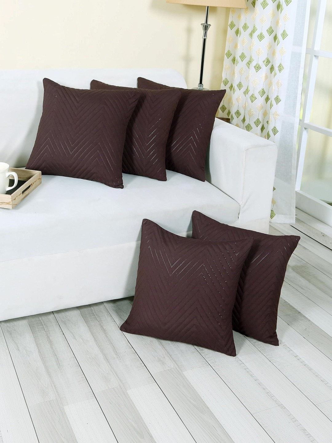 RD TREND Coffee Quilted Microfiber Set of 5 Square Cushion Covers 18x18 Inch
