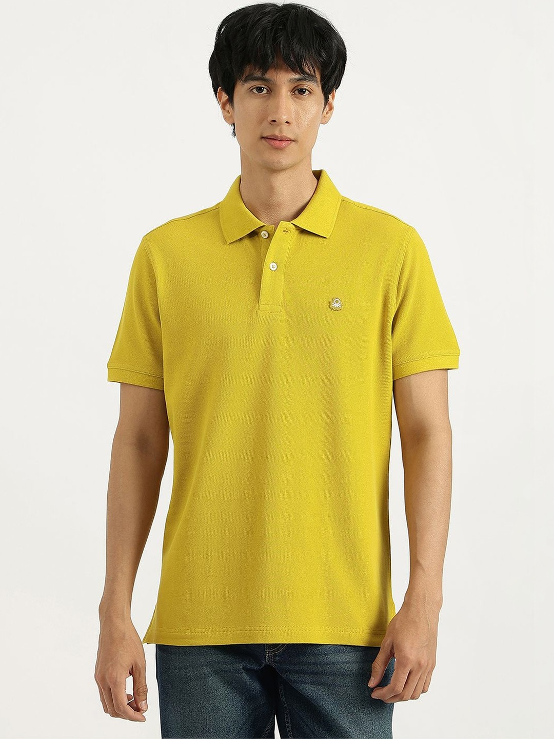 United Colors of Benetton Men Brand Logo Polo Collar Pure Cotton T-shirt