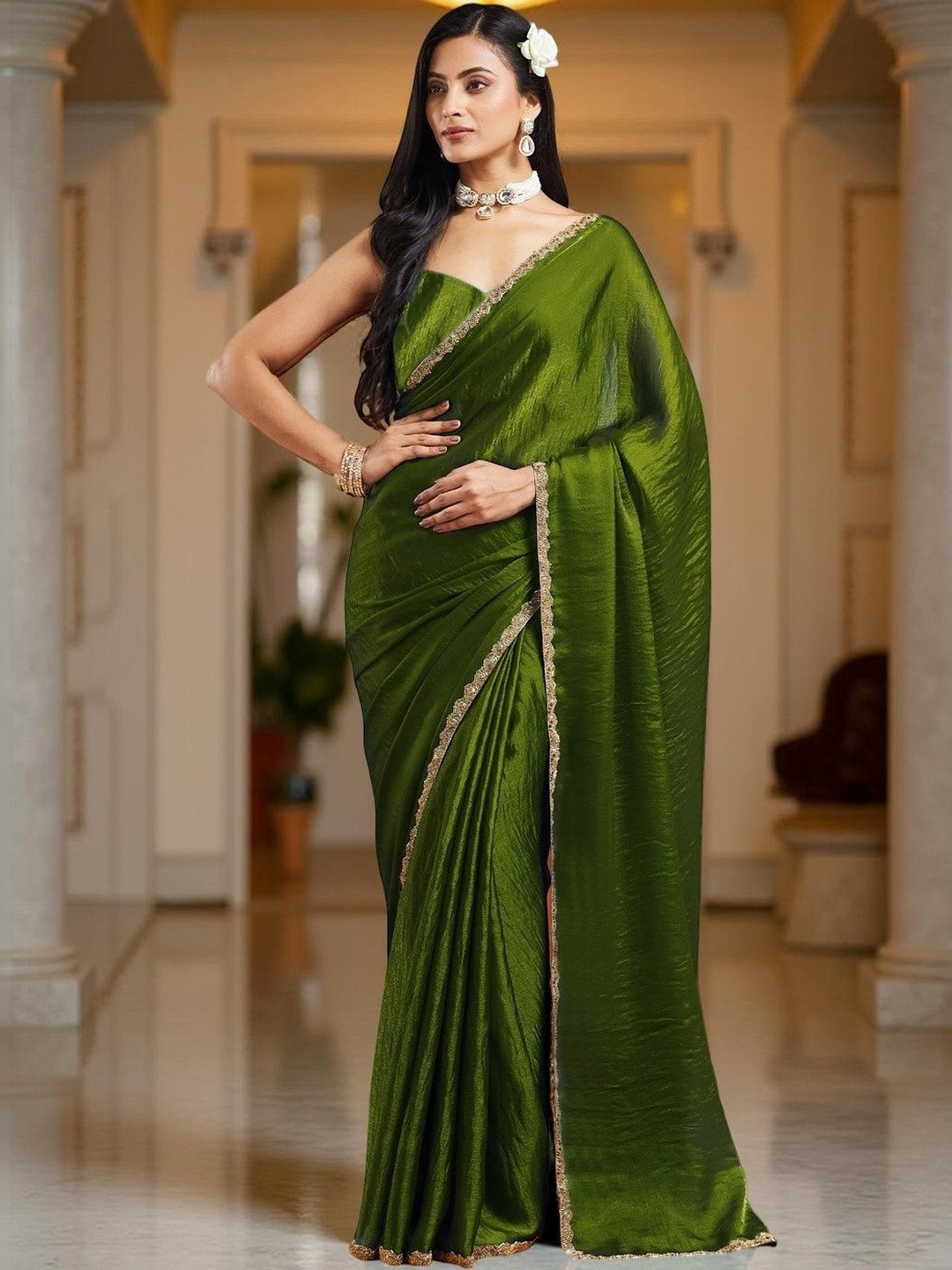 VEMEZ Beads and Stones Organza Saree
