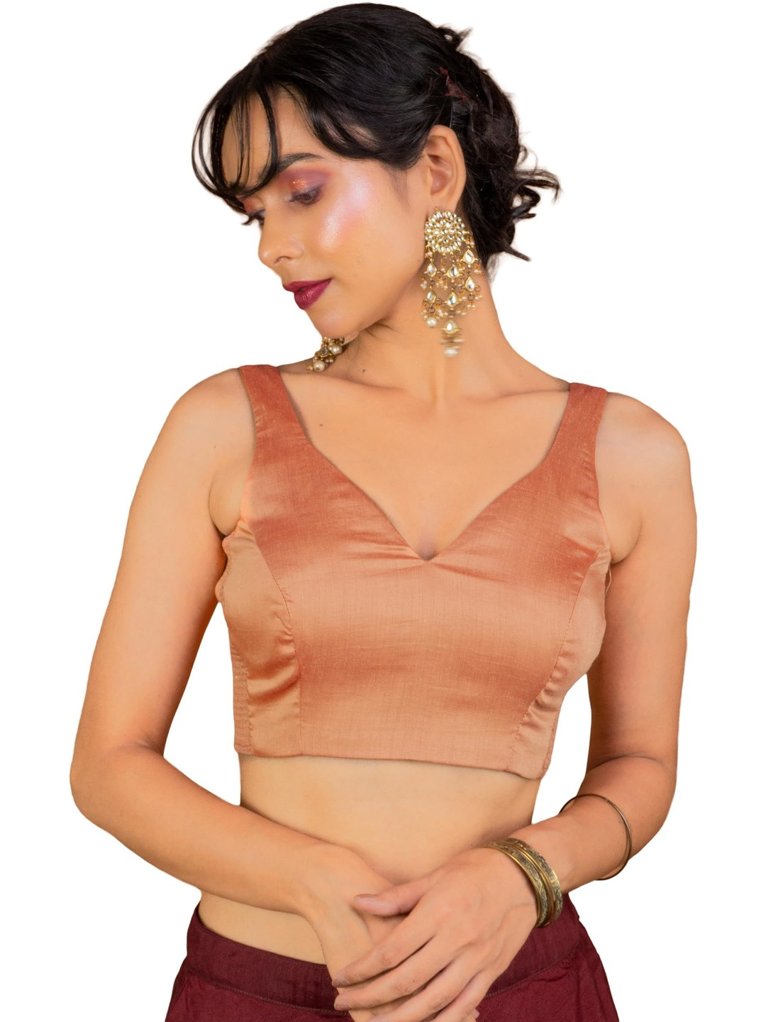 FIGURES DESIGNER V-Neck Sleeveless Saree Blouse