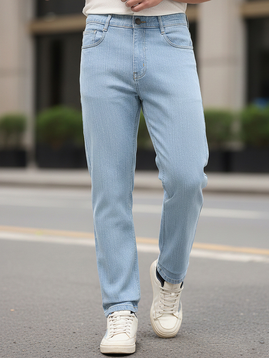 Urbano Fashion Men's Ice Blue Straight Fit Washed Denim Jeans Stretchable