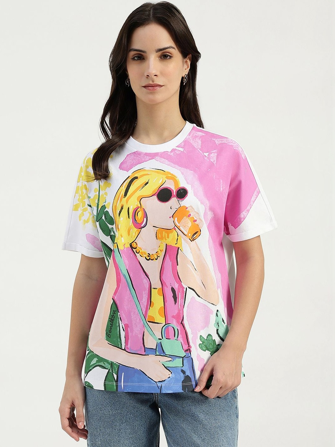 United Colors of Benetton Women Printed Pure Cotton T-shirt