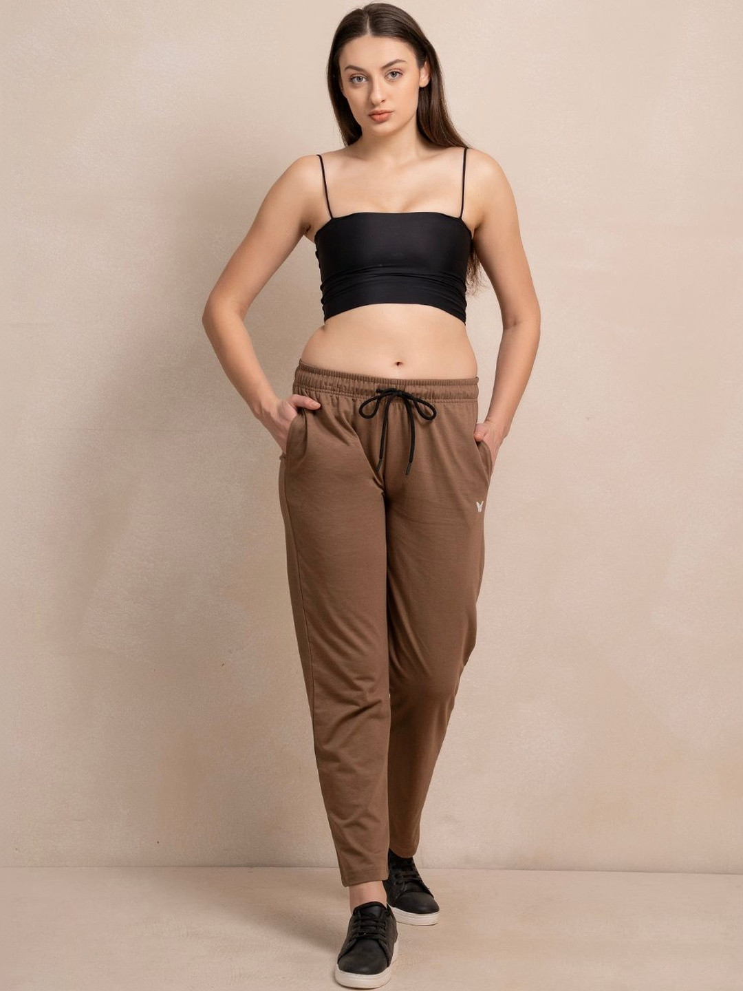 Knitted Cotton Fabric 240 GSM Heavy Quality Brown Color Regular Fit Track Pant For Women