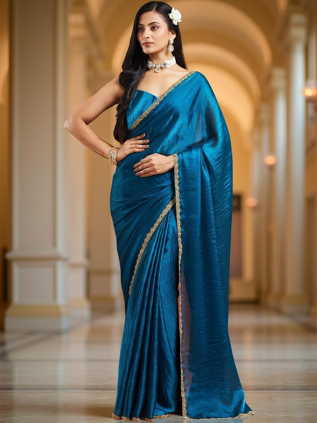 VEMEZ Beads and Stones Organza Saree