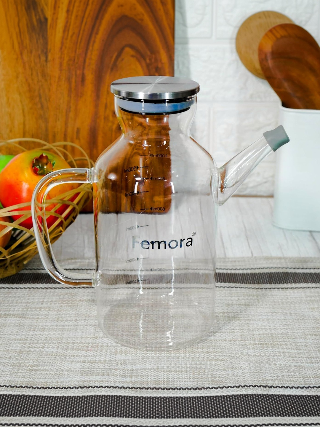 Femora Transparent Glass Oil Dispenser Bottle Kitchen Cooking Oil 1000 ml