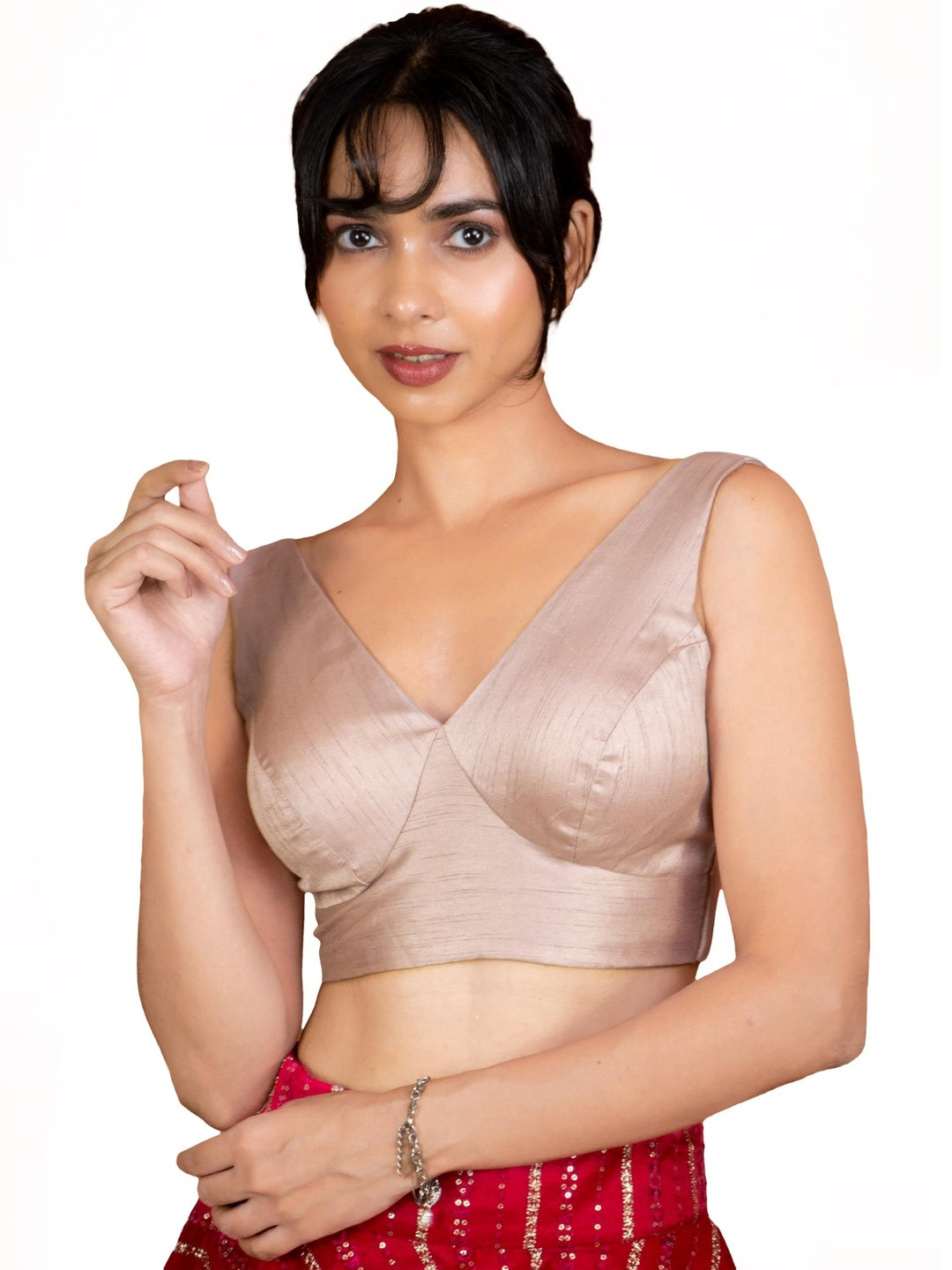 FIGURES DESIGNER V-Neck Sleeveless Saree Blouse